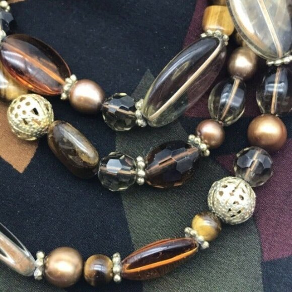 Brown Beaded Multi Strand Necklace 19" - Picture 8 of 10